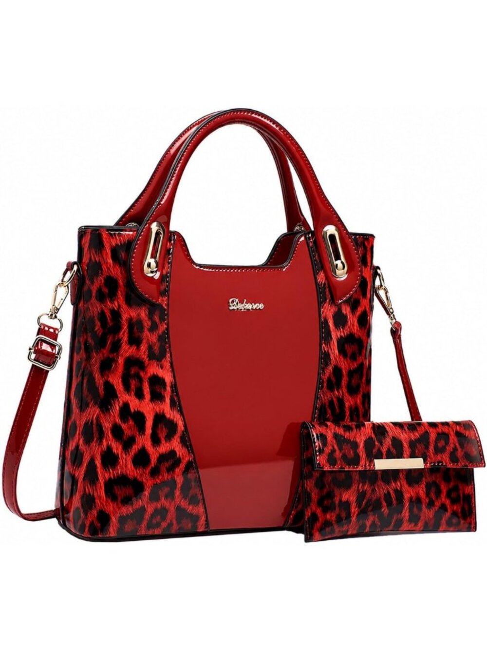 Glossy Leopard Print Tote & Purse Set for Women | Stylish Leather Handbags